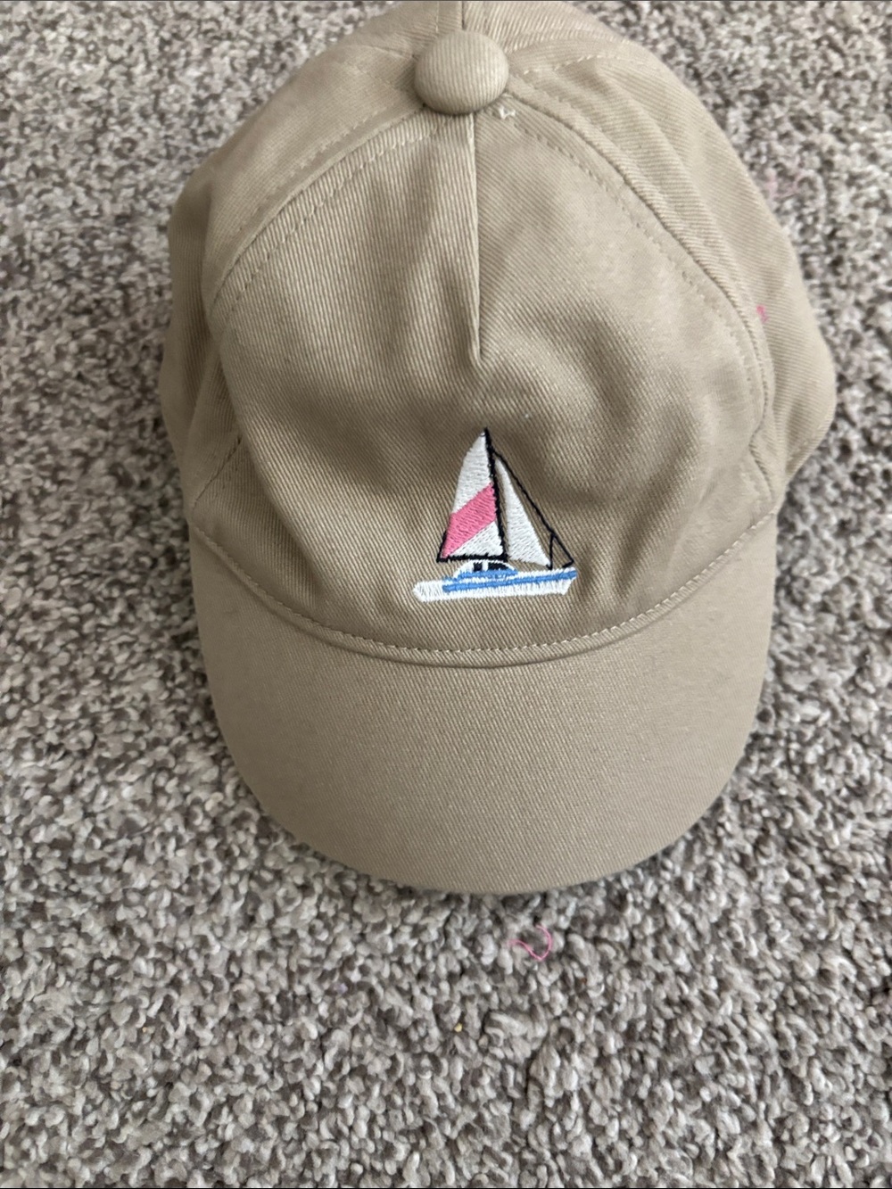 Janie and Jack Khaki Hat with Pink & Blue Sailboat Embroidery